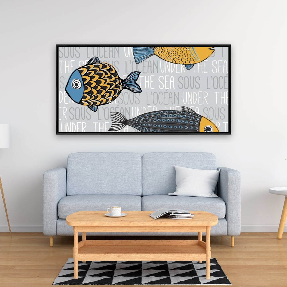 Toile grise marine pour chambre à coucher | Décoration de poissons nautiques