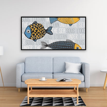 Toile grise marine pour chambre à coucher | Décoration de poissons nautiques
