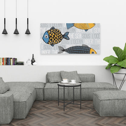 Illustration of Nautical Fish Gray Canvas - Marine Home Decor
