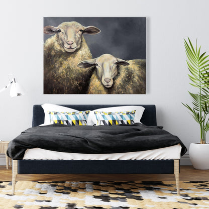 Rustic Farm Animals Bedroom Canvas - Two Sheep Home Decor