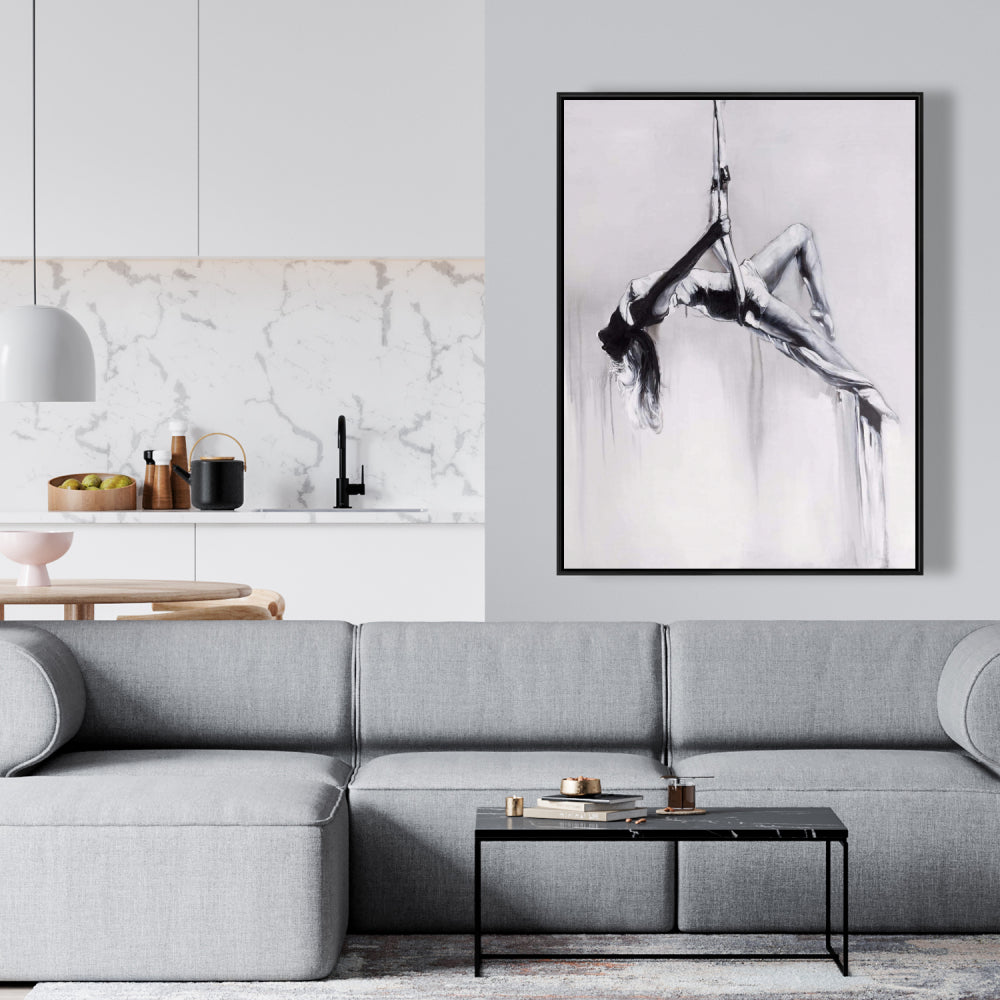 Toile de danseuse sur contorsion aérienne | Décoration d'intérieur encadrée blanche