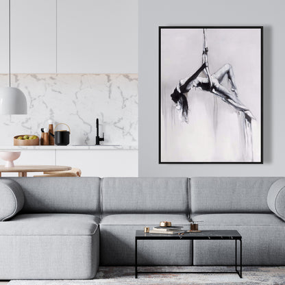 Toile de danseuse sur contorsion aérienne | Décoration d'intérieur encadrée blanche