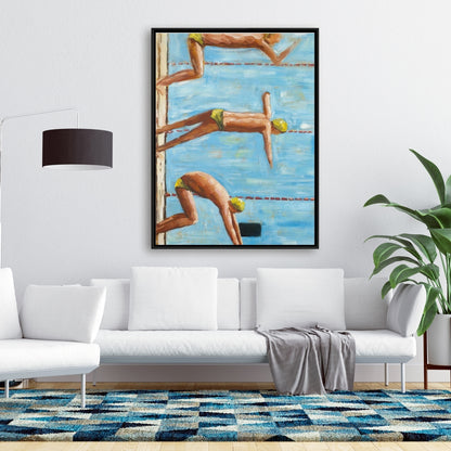 Swimmers Blue Framed Canvas - Man Cave Home Decor Art