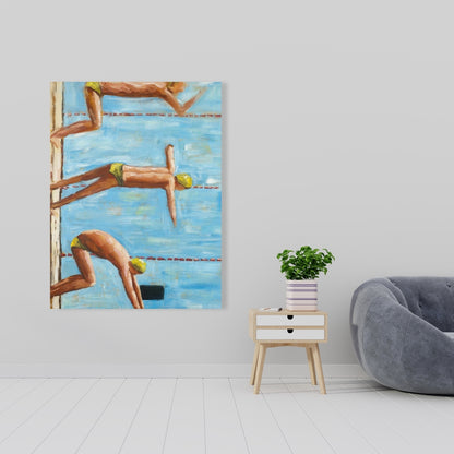 Swimmers Blue Canvas - Figurative Art for Home Decor
