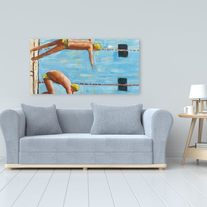 Swimmers Blue Canvas - Figurative Art for Home Decor