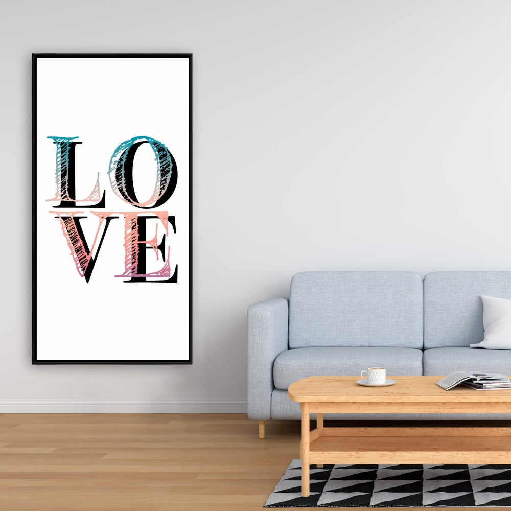 Toile encadrée avec citation florale colorée « Love » - Décoration de chambre