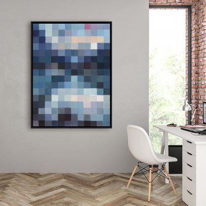 Toile de chambre bleue aux formes | Paysage montagneux pixelisé