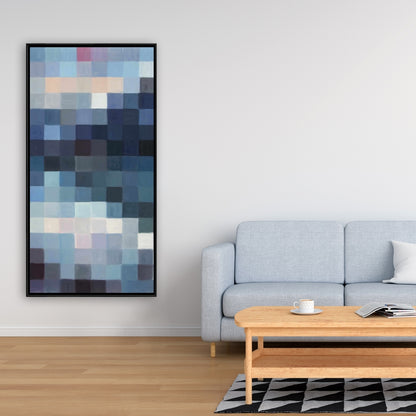 Toile de chambre bleue aux formes | Paysage montagneux pixelisé