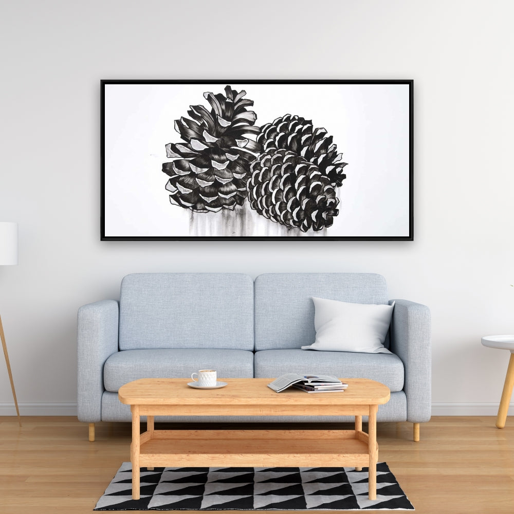 Toile encadrée « Trois petites pommes de pin » | Décoration de chambre nature morte