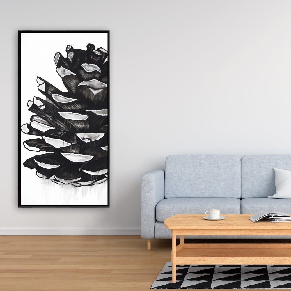 Toile botanique avec pomme de pin | Décoration murale encadrée grise