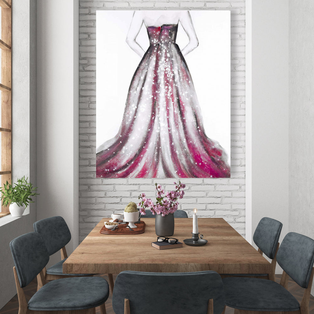 Pink Princess Dress Canvas - Bedroom Fashion Decor Wall Art