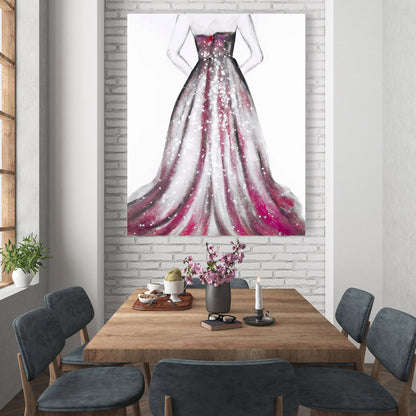 Pink Princess Dress Canvas - Bedroom Fashion Decor Wall Art