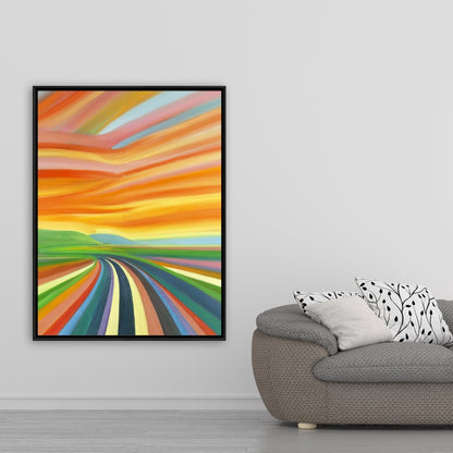 Colorful Road Landscape Canvas | Mountains Blue Framed Art