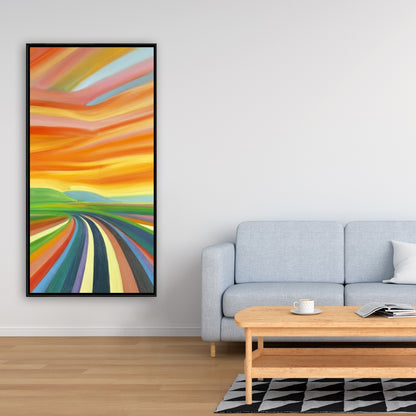Colorful Road Landscape Canvas | Mountains Blue Framed Art