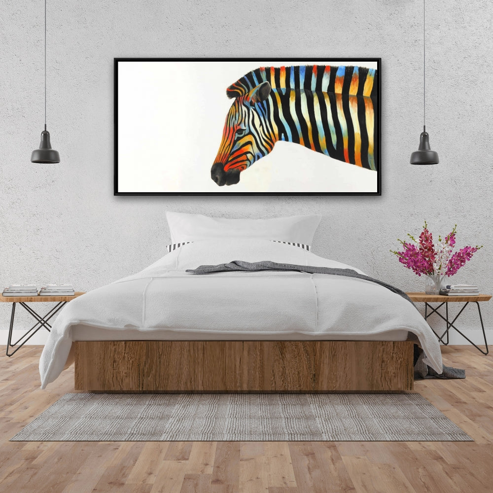 Toile encadrée Zèbre coloré | Art animalier exotique pour la décoration intérieure