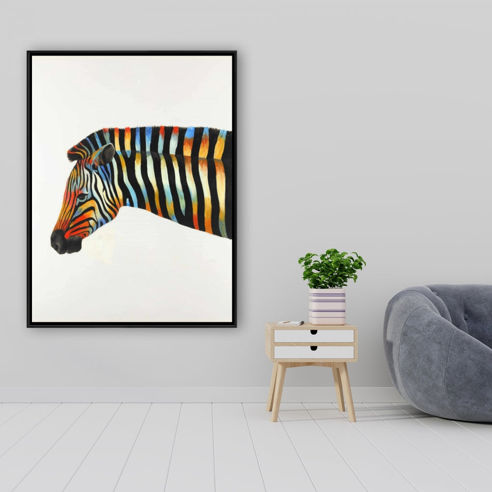 Toile encadrée Zèbre coloré | Art animalier exotique pour la décoration intérieure