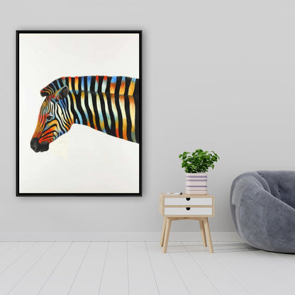 Toile encadrée Zèbre coloré | Art animalier exotique pour la décoration intérieure