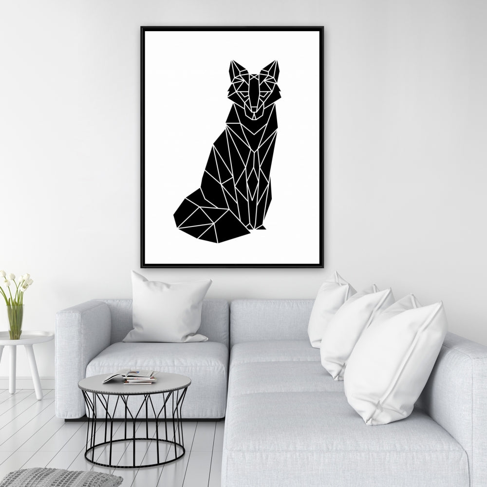 Toile encadrée motif renard géométrique – Décoration murale de chambre moderne