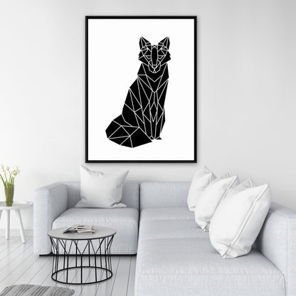 Toile encadrée motif renard géométrique – Décoration murale de chambre moderne