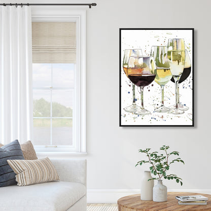 Toile encadrée jaune pour cuisine | Superbe décoration de verres à vin