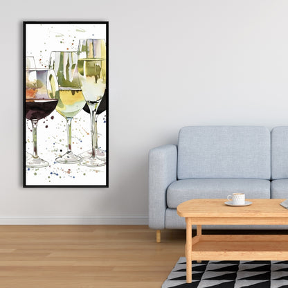 Toile encadrée jaune pour cuisine | Superbe décoration de verres à vin