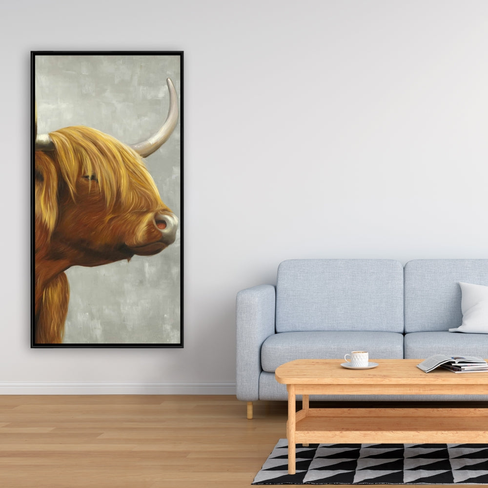 Toile rustique représentant un bétail des Highlands | Décoration d'intérieur avec animaux de la ferme