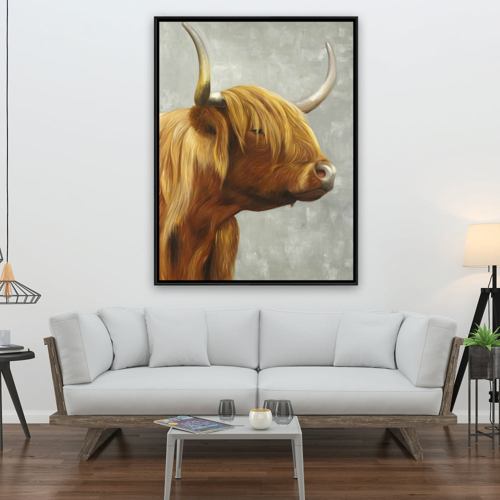 Toile rustique représentant un bétail des Highlands | Décoration d'intérieur avec animaux de la ferme