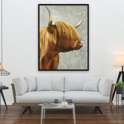 Toile rustique représentant un bétail des Highlands | Décoration d'intérieur avec animaux de la ferme