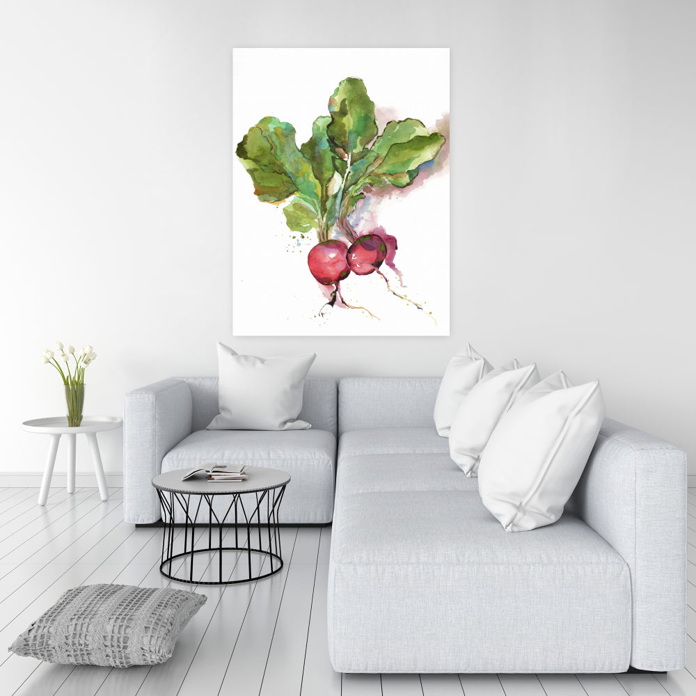 Watercolor Radish Canvas | Kitchen Wall Art Home Decor
