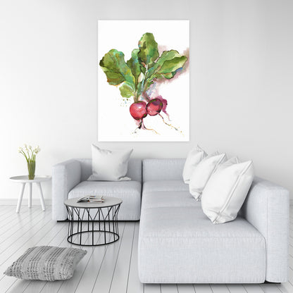 Watercolor Radish Canvas | Kitchen Wall Art Home Decor
