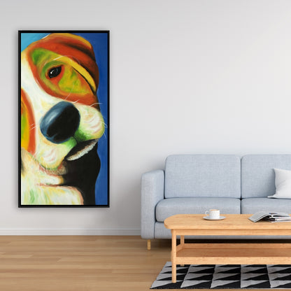 Colorful Beagle Dog Blue Framed Canvas | Home Decor Art
