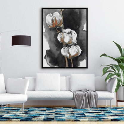 Minimalist Botanical Watercolor Cotton Flowers Framed Canvas