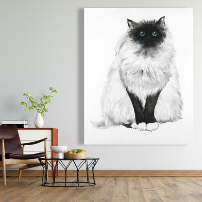 Blue Eyes Fluffy Siamese Cat Canvas | Minimalist Home Decor