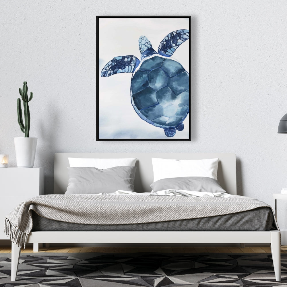 Watercolor Blue Turtle Canvas - Blue Bedroom Animals Decor