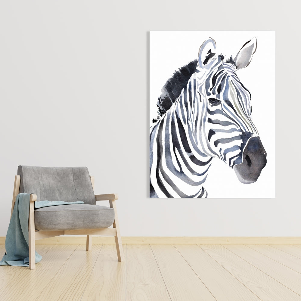 Watercolor Zebra Canvas - Blue Bedroom Animal Decor Wall Art