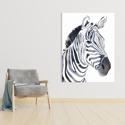 Watercolor Zebra Canvas - Blue Bedroom Animal Decor Wall Art