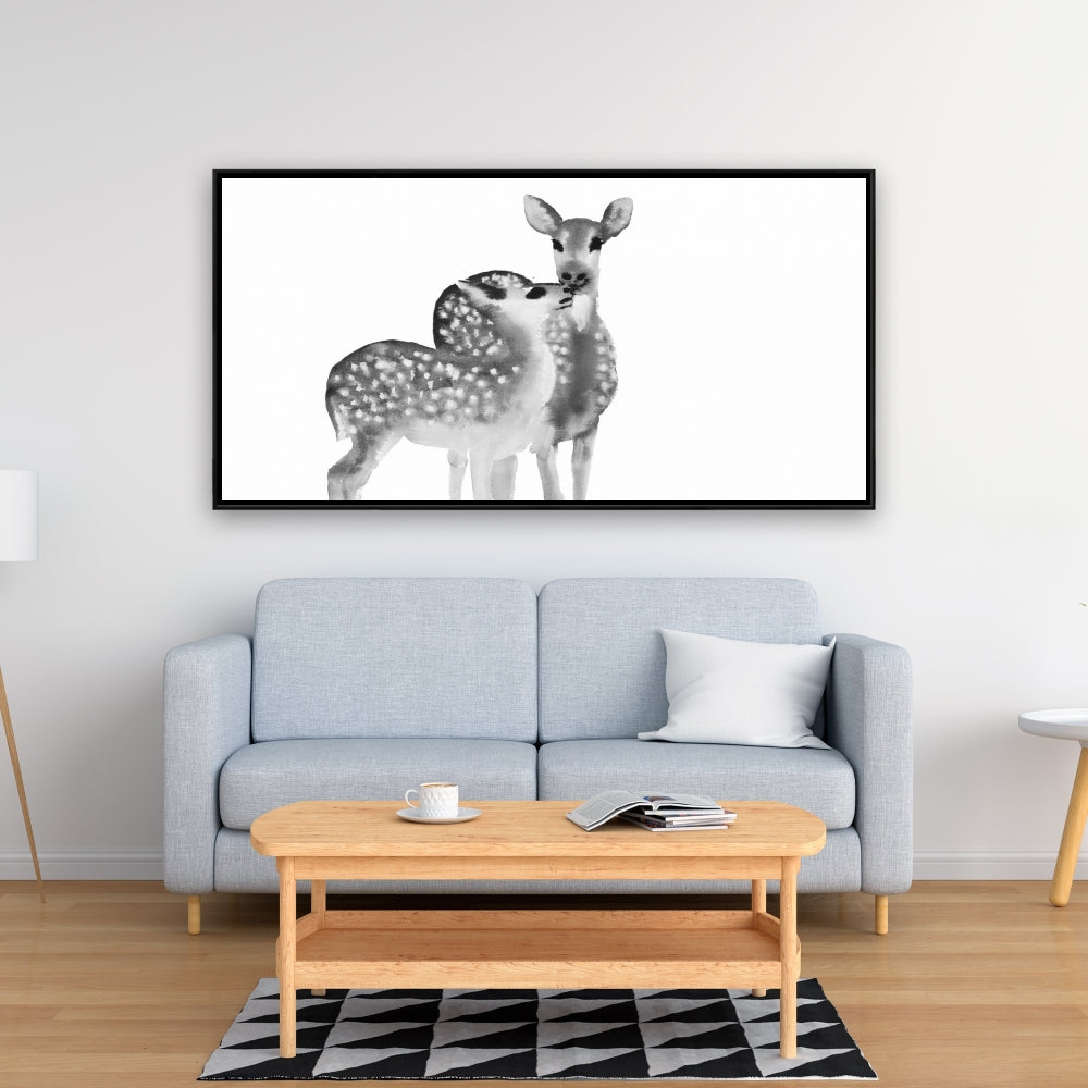 Toile encadrée grise « Les faons adorent les animaux monochromes » - Décoration d'intérieur