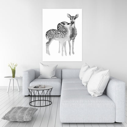Fawns Love Monochrome Canvas | Animal Bedroom Decor Art