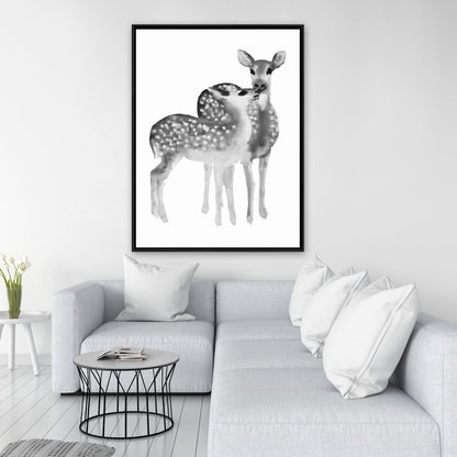 Toile encadrée grise « Les faons adorent les animaux monochromes » - Décoration d'intérieur
