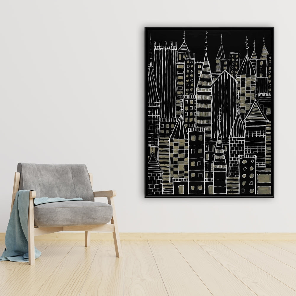 Toile encadrée illustrative « Ville sombre » - Décoration d'intérieur