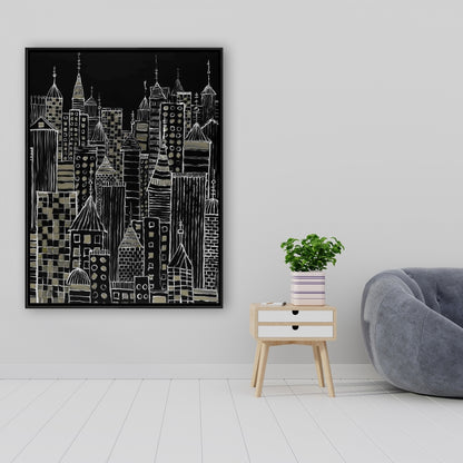 Toile illustrative de tours urbaines – Décoration murale encadrée pour la maison