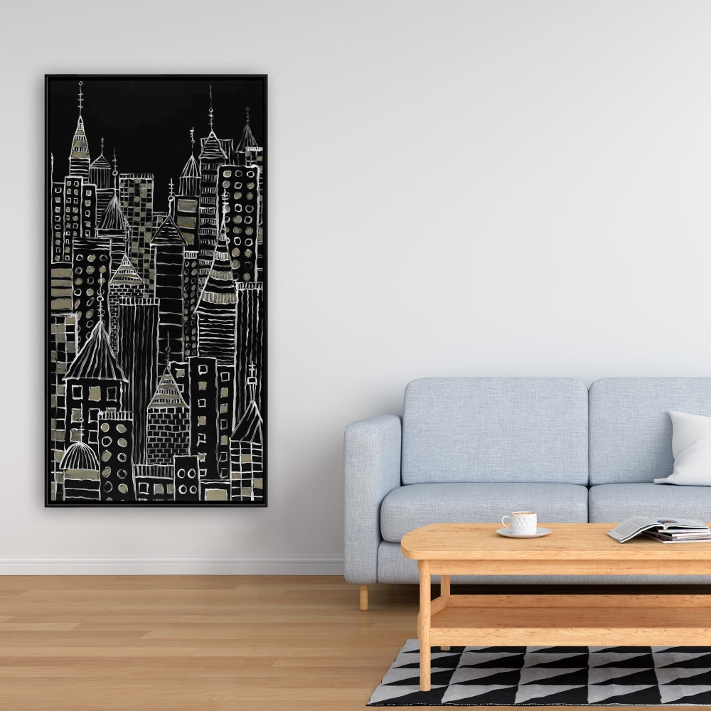 Toile illustrative de tours urbaines – Décoration murale encadrée pour la maison