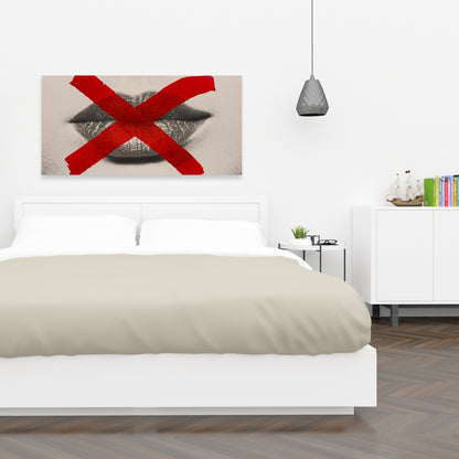 Grayscale Lips Canvas - Red X Art | Modern Bedroom Decor
