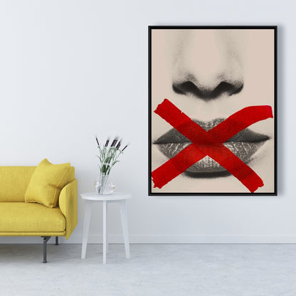 Toile « Lèvres en nuances de gris » | Art moderne encadré pour la décoration de la chambre