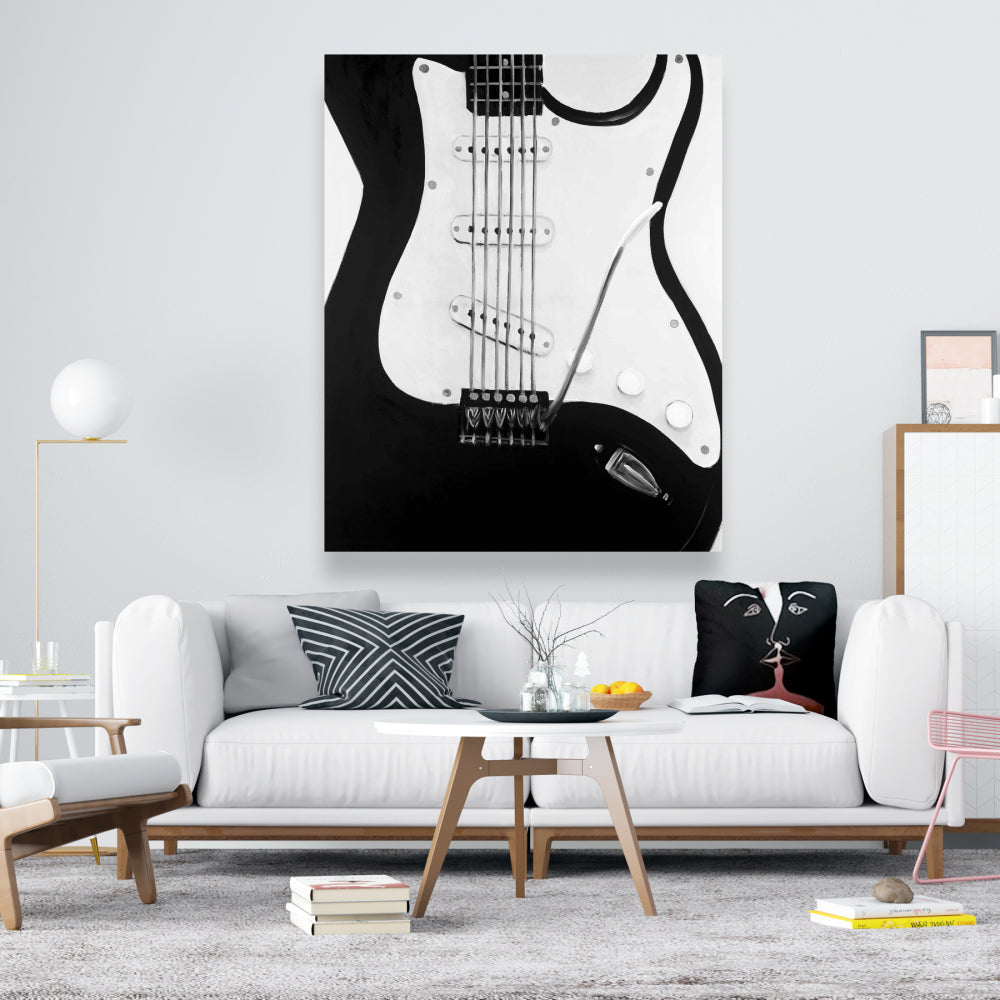 Black Electric Guitar Canvas | White Hobbies Home Decor