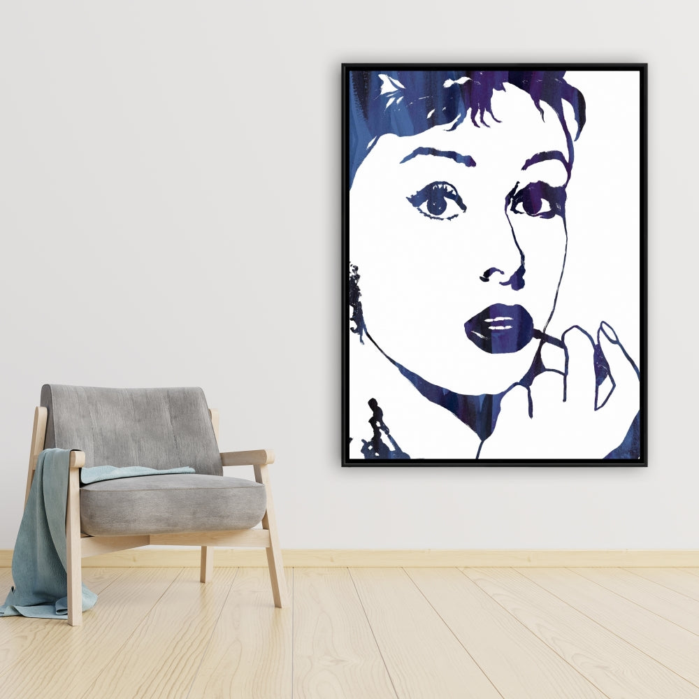 Blue Figurative Bedroom Framed Canvas - Audrey Hepburn Decor