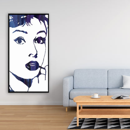 Blue Figurative Bedroom Framed Canvas - Audrey Hepburn Decor
