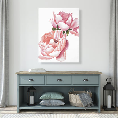 Two Pink Watercolor Roses Canvas - Romantic Home Decor Art
