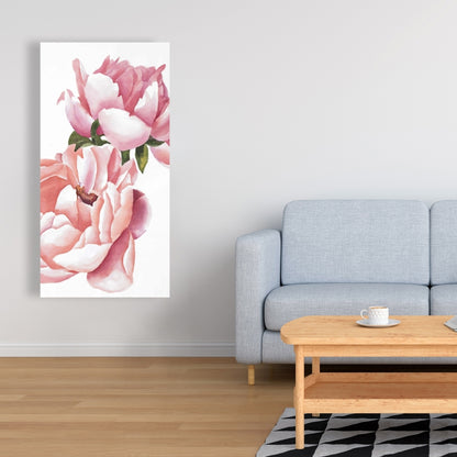Two Pink Watercolor Roses Canvas - Romantic Home Decor Art