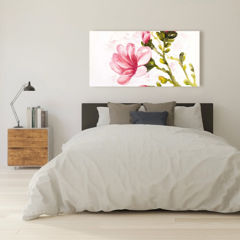 Watercolor Magnolia Flowers Pink Canvas | Bedroom Decor Art